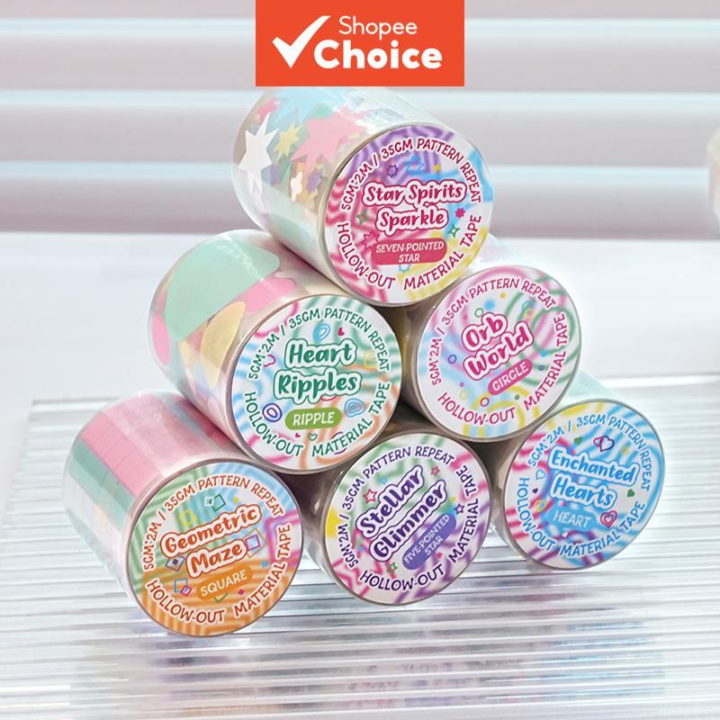 Multi-Layer Hollow Die-Cut Washi เทปสติกเกอร์Stars Heartsที่มีสีสัน Planner Scrapbookingตกแต่งเครื่องหมายเทป