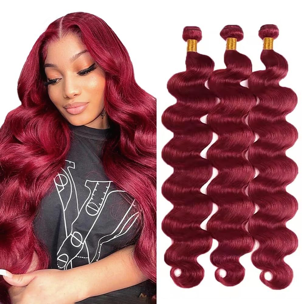 99J Burgundy Bundles ผมมนุษย์ Red Body Wave 3 Bundles 28 30 32 นิ้ว 8A Brazilian Virgin Hair Extensi