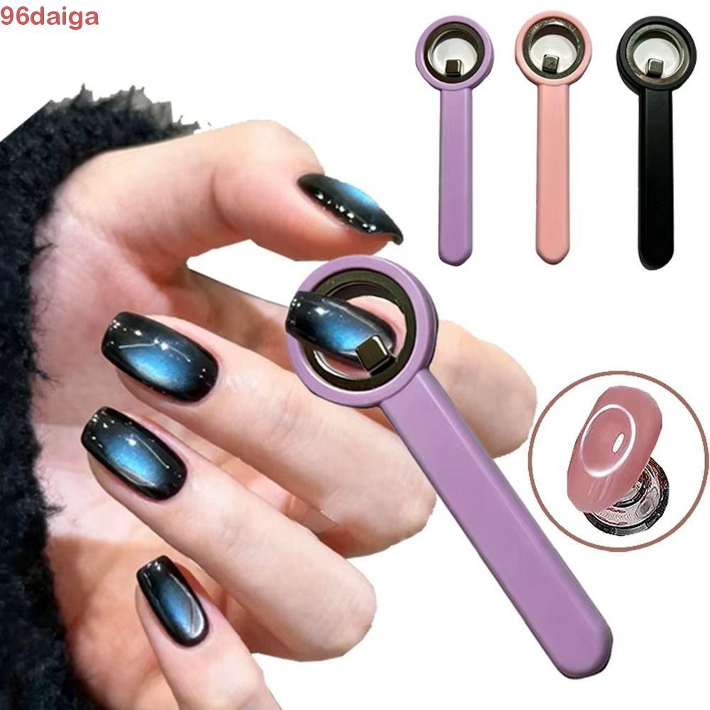 DAIGA Hollow Ring Cat Eye Magnet, Black Hole Shape Long Handle Hollow Circle Stick, ใช้งานได้จริง Strong Power Ergonomic Handle Nail Ring Magnet Nail Art Tool