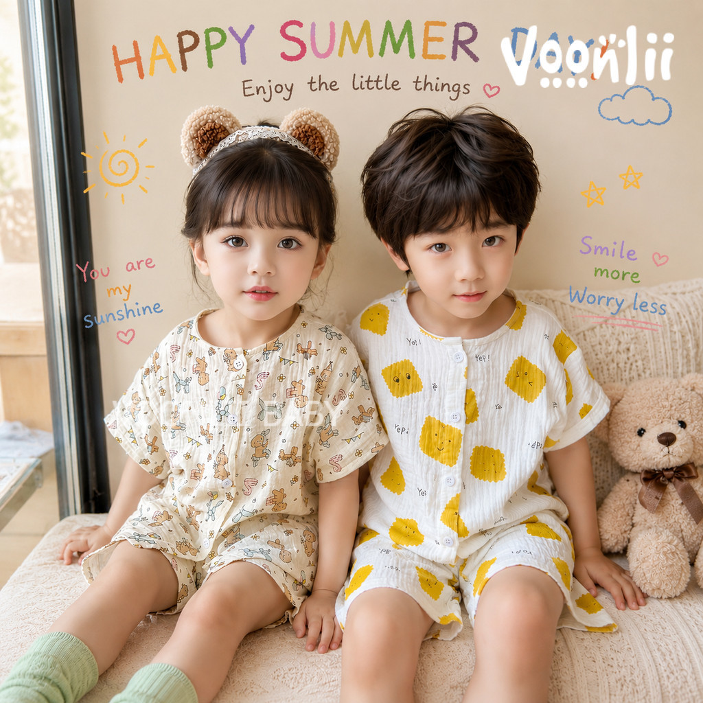 ชุดนอนเด็ก ชุดนอนกระดุมน่า แขนสั้นขาสั้น  เสื้อผ้าฤดูใบไม้ผลิ แฟชั่นสไตล์เกาหลีสุดน่ารัก ใส่ได้ทั้งเด็กผู้ชายและผู้หญิง