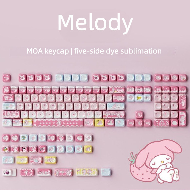 AULA PBT Keycap MOA Melody กระจกธีมสีชมพู Smooth surface Dye Sublimation น่ารักการ์ตูน Keycap สาวเหมาะกับคีย์บอร์ด Cross Switch สวิทช์แม่เหล็ก S75Pro
