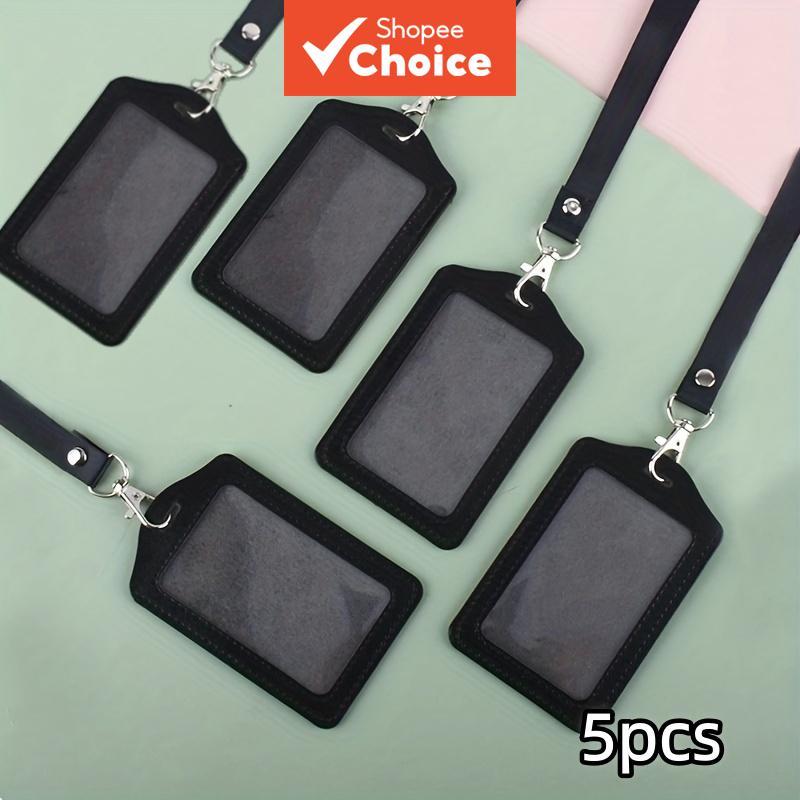 กระเป๋าใส่บัตรกันน้ํา PU 5 ชิ้น ซองใส่บัตรโดยสารแบบฝาพับพร้อมสายคล้องคอ สายคล้องบัตรนักเรียนแบบคล้องคอ ซองใส่บัตรชื่อและป้ายชื่อป้องกัน