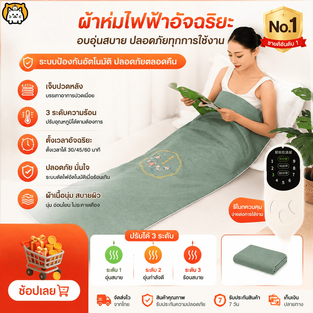 จัดส่ง 4 ชั่วโมง 150*60cm ประคบอุ่นทั่วร่างกาย Thermo Pad ลดอาการปวดกล้ามเนื้อ นำเข้าจากเกาหลี ถุงประคบร้อนประจำเดือ