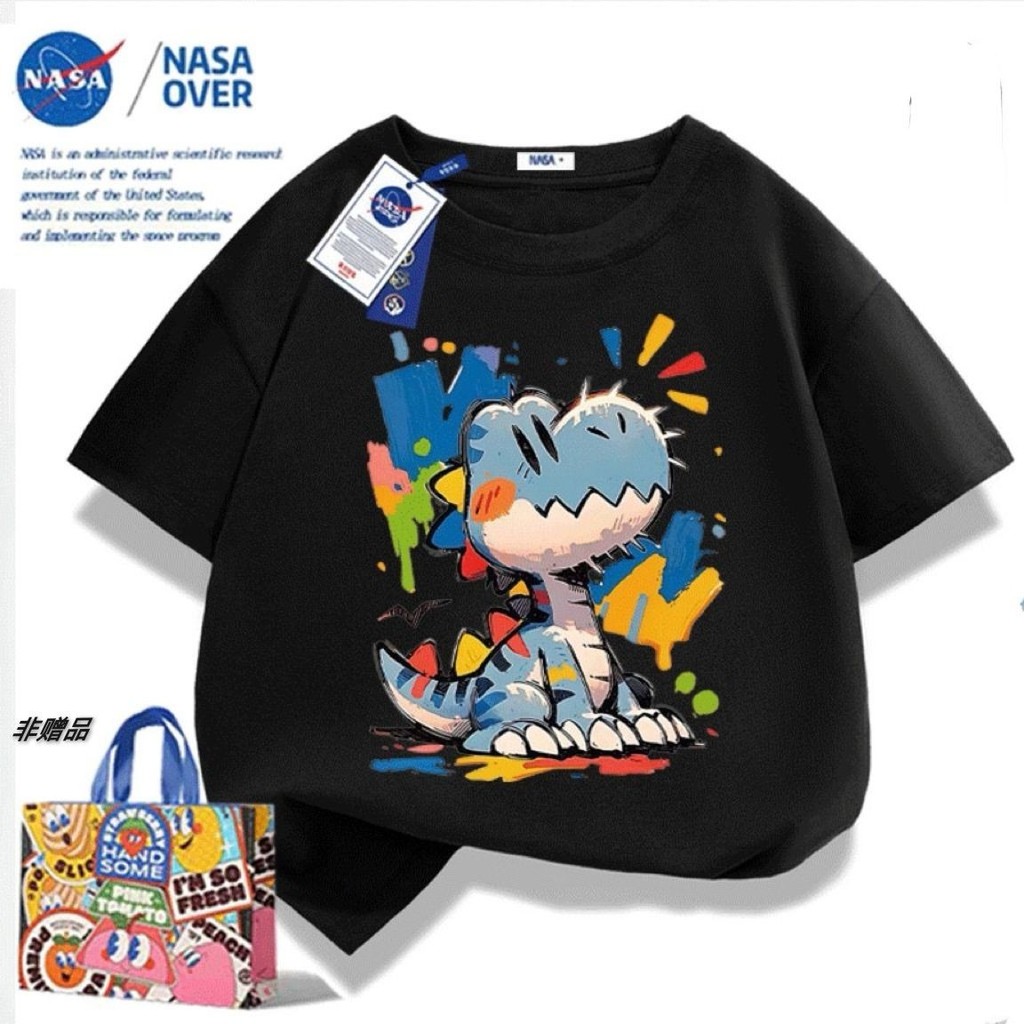 NASA American Fun Graffiti ไดโนเสาร์พิมพ์เสื้อผ้าเด็กแขนสั้น T#NASA美式趣味涂鸦恐龙印花童装短袖T