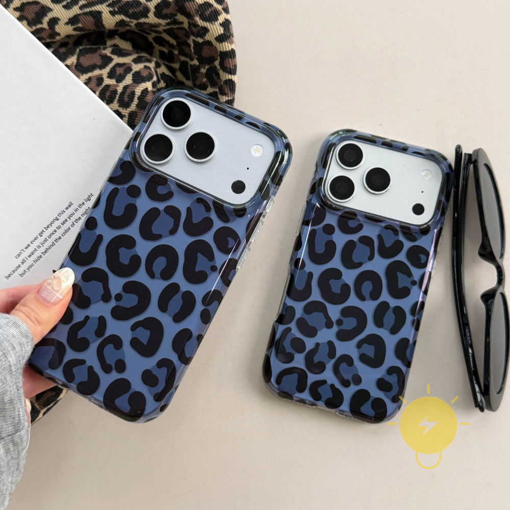 For เคสไอโฟน TPU Leopard Print Blue Leopard Leopard Print เคส Phone Case For iPhone 17 Pro Max 16 15 Cover  Aesthetic Korean Cute