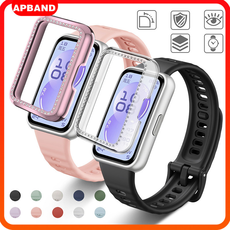 กรณี PC เพชร + สายยาง for Smart Watch Huawei Band 11/ Huawei Band 11 Pro กีฬาซิลิโคนวงเข็มขัดป้องกันหน้าจอฝาครอบกันชน