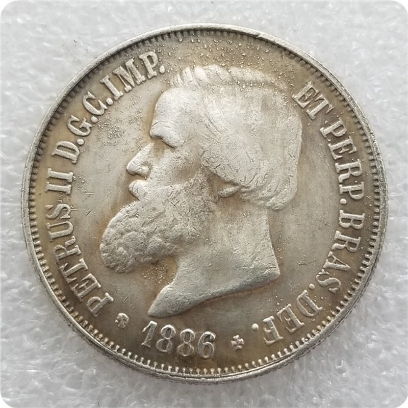 งานฝีมือโบราณ BRAZIL 1886 BRAZIL 2,000 REIS Silver Dollar#2452仿古工艺品巴西 1886 BRAZIL 2,000 REIS Silver 