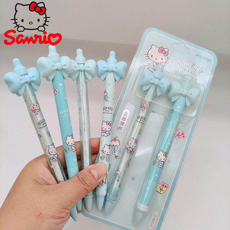 Sanrio Hello Kitty Gel Pen การ์ตูนน่ารักโบว์กดปากกาเจลมูลค่าสูงนักเรียน 0.5 ปากกาสีดํา