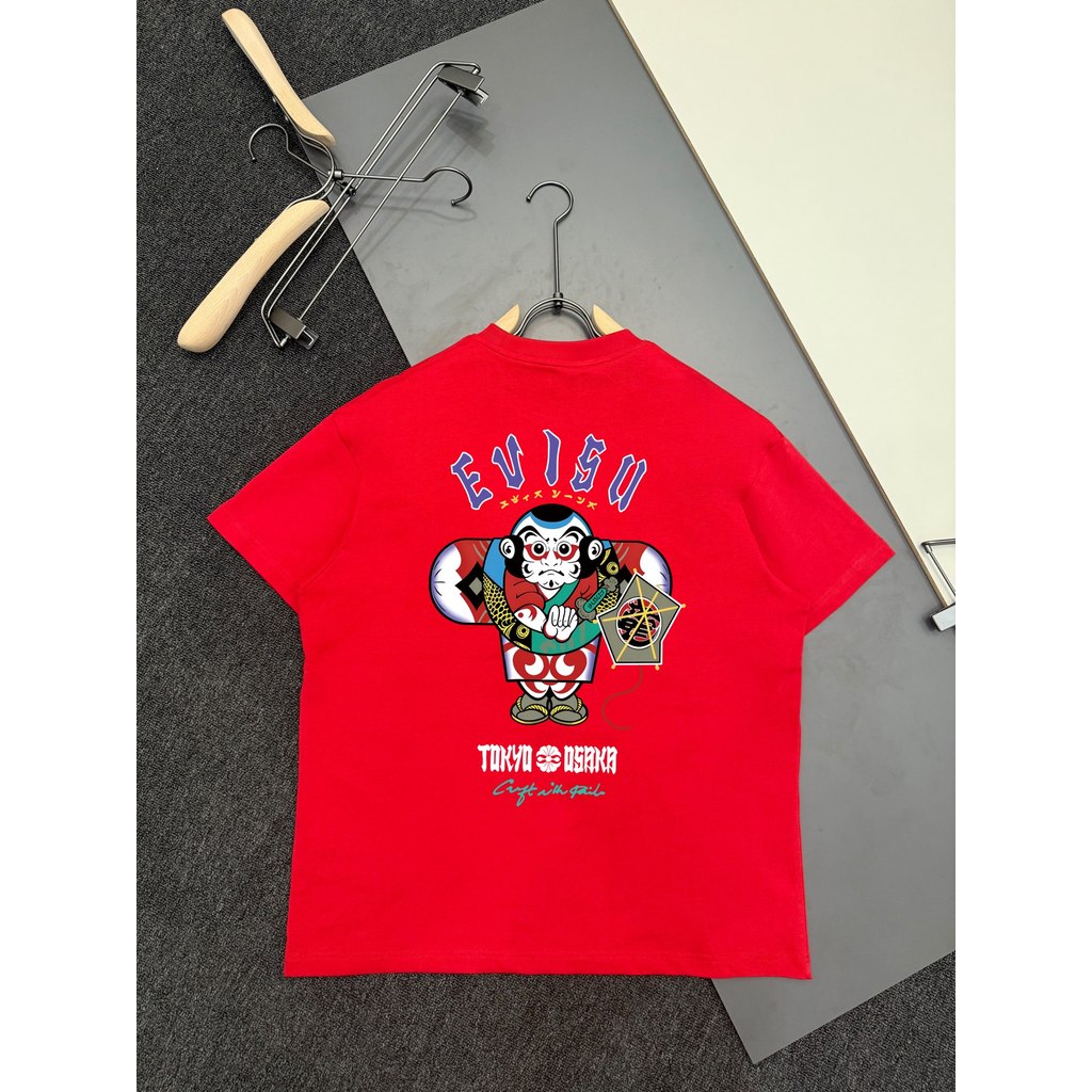 Evisu/God of Fortune 2026 คลาสสิกรอบคอแขนสั้นเสื้อยืดผู้ชายผู้หญิงฤดูใบไม้ผลิฤดูใบไม้ร่วง High-End S