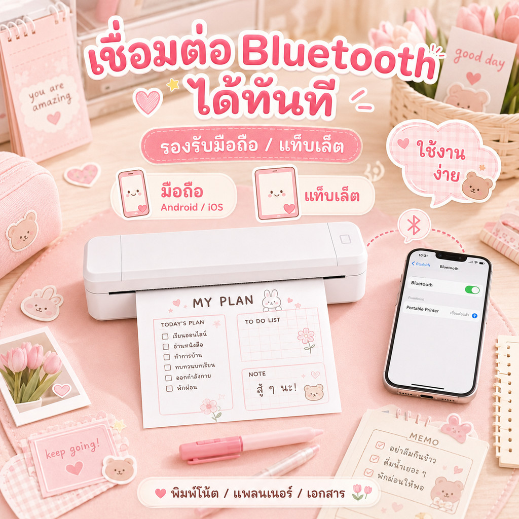 เครื่องพิมพ์พกพาไร้หมึก A4 ใช้งานผ่าน Bluetooth ไม่ต้องใช้หมึก ประหยัดคุ้มค่า เหมาะสำหรับเรียน ทำงาน ร้านค้า