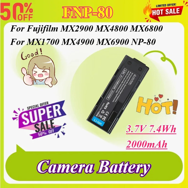 ใหม่ FNP-80 3.7V 7.4Wh 2000mAh แบตเตอรี่กล้องสําหรับ Fujifilm MX2900 MX4800 MX6800 MX1700 MX4900 MX6