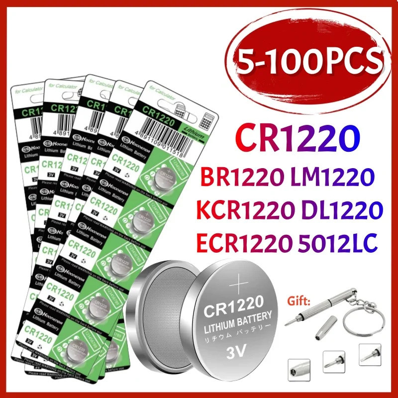 5-100 ชิ้น CR1220 ปุ่มแบตเตอรี่ CR 1220 BR1220 DL1220 3V แบตเตอรี่ลิเธียมปุ่มสําหรับกุญแจรถรีโมทคอนโ