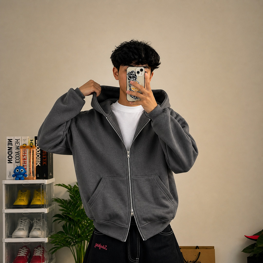 VINTAGECLUB DOUBLE ZIPPER BOXY HOODIE | ZIPPER HOODIE BOXY
