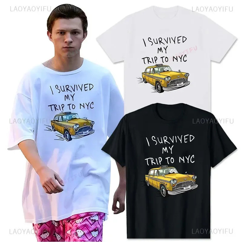 เสื้อยืด Tom Holland สไตล์เดียวกันกับ I Survived My Trip To NYC เสื้อยืดคลาสสิกลาย Vitruvian Pizza สำหรับผู้หญิงและผู้ชา