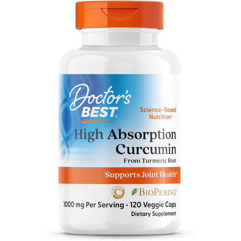 Doctor's Best Turmeric Curcumin Supplement 1000mg for Men & Women - Curcumin Caps from Turmeric Root, Black Pepper Extract (BioPerine), 95% Piperine, Joint Health Support, Non GMO - 120 Veg Capsules