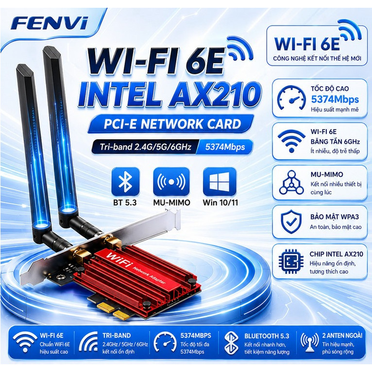 การ์ดพกพาบลูทูธ wifi การ์ด Fenvi WIFI 6 6E AX210 AX5400 Wifi 5 Pci-e ไร้สาย Ac1200 Dual Band 2.4G/5G