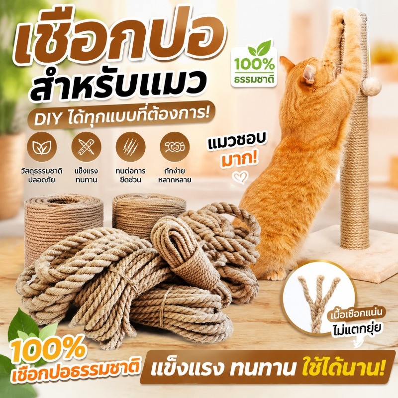 เชือกป่าน 100M เชือกลับเล็บแมว สายใยฝ้ายสีหลากหลาย DIY ตกแต่งโครงปีนแมว ที่ลับเล็บแมว เชือกป่านถักมือ