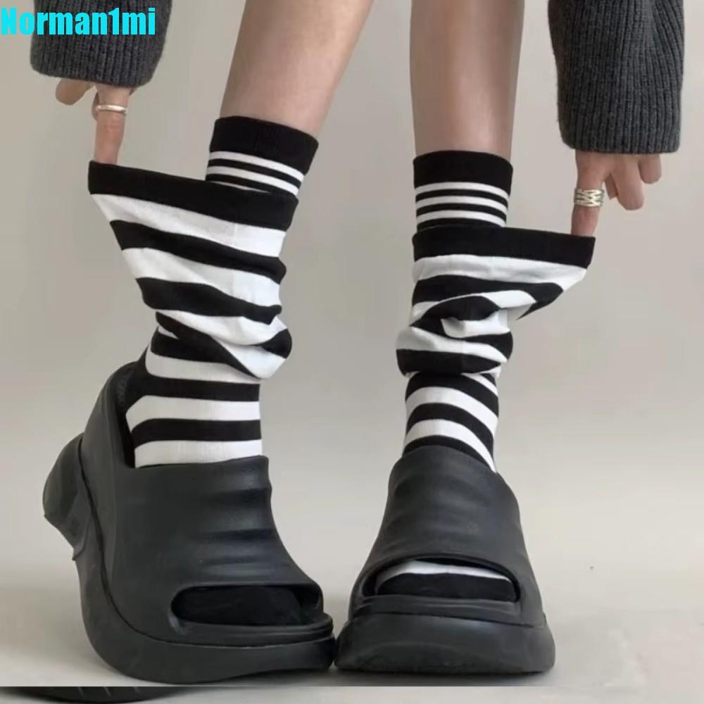 RIDGE 4 คู่ Ruffle Stripe Stocking หนาและยืดหยุ่น อุ่นสำหรับนักเรียน