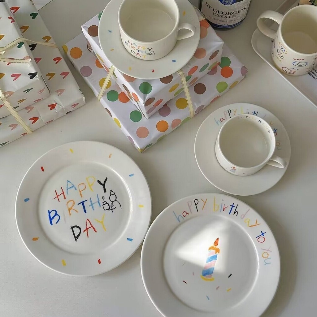 G GG Kitchen G3 A1 ins สไตล์ Happy Cup จานรองของขวัญบรรจุภัณฑ์ครบรอบชุดของขวัญธุรกิจของที่ระลึก