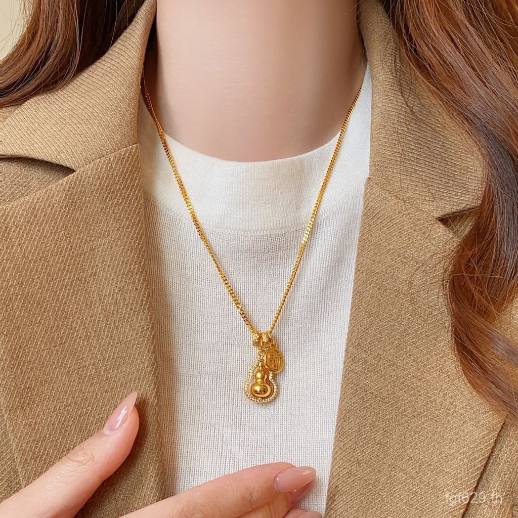 สร้อยคอ High-End Micro-Inlaid Gourd เครื่องประดับผู้หญิงเสื้อกันหนาวใหม่สไตล์จีน 2025 วิธีโบราณสไตล์