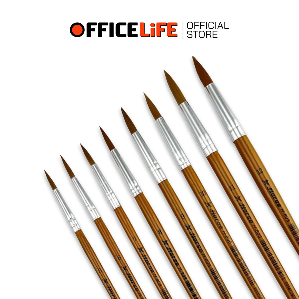 HORSE (ตราม้า) พู่กันสีน้ำ พู่กัน ปลายกลม รุ่น H-808 เบอร์ 5 -12 ( 1 อัน )