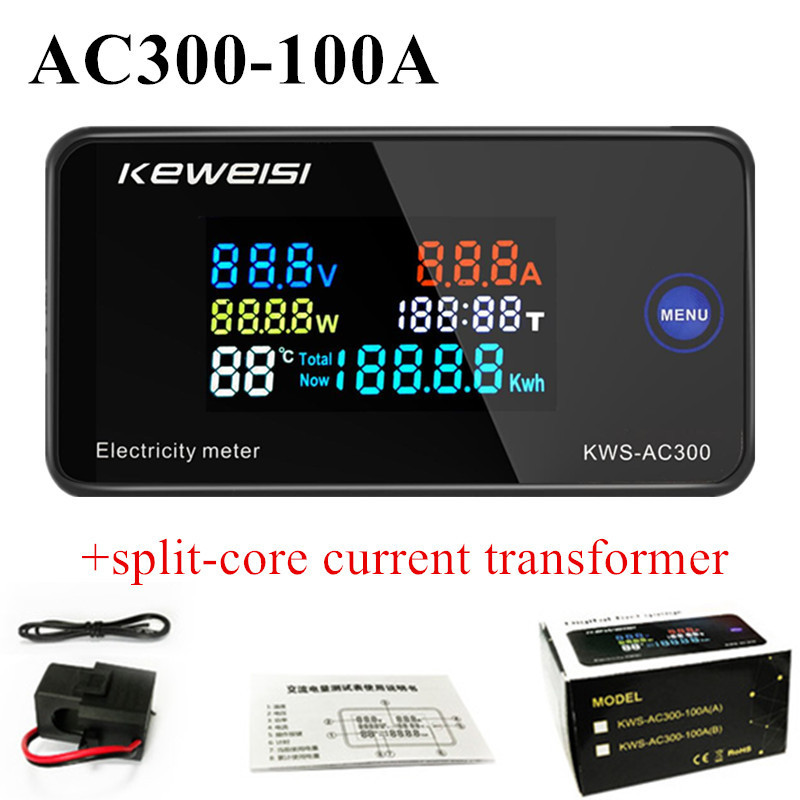 6 in 1 KWS-AC300 100A ดิจิตอล Wattmeter AC แอมป์มิเตอร์ KWS Power Energy Meter โวลต์วัตต์ Kwh LED โว