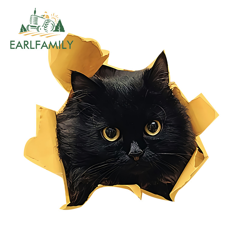 EARLFAMILY สีดําแมวฉีกขาดรถสติกเกอร์ Creative Occlusion Scratch Campervan รถเข็นกระจกมองหลัง 3D ไวนิล Decal กันน้ํา Ar อุปกรณ์เสริม
