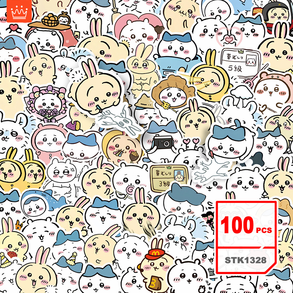 สติ๊กเกอร์ Chiikawa การ์ตูนชุดสติ๊กเกอร์กราฟฟิตี์น้ำต้านติดเองสำหรับเด็ก, 100แผ่น