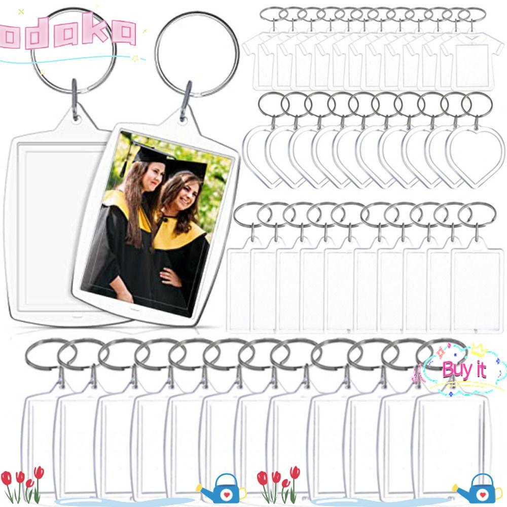 ODAKA 5 ชิ้นพวงกุญแจกรอบรูป, Snap-In Custom ใส่ Photo Blank พวงกุญแจ, จี้พู่โปร่งใสอะคริลิคพวงกุญแจร