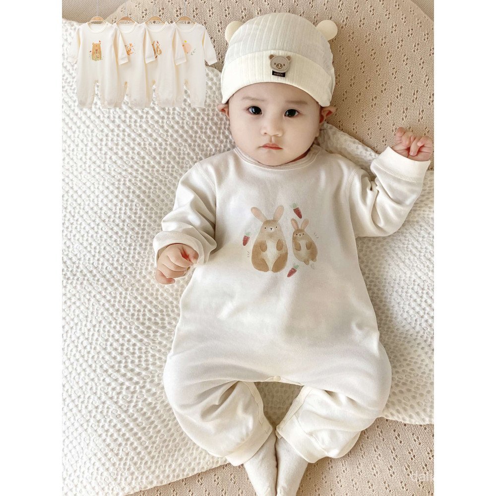 ชุดจั๊มสูทเด็กเด็กแขนยาวผ้าฝ้ายแท้ Romper ทารกแรกเกิดการ์ตูน Romper Outing เสื้อผ้ารอบคอ Bottoming R