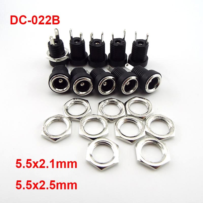 DC022B 5.5 x 2.1 มม.DC Power Jack Supply Socket Connector DC หญิง 2 Terminal 2 Pin แผง Mount Connector ปลั๊กอะแดปเตอร์ 5.5*2.5