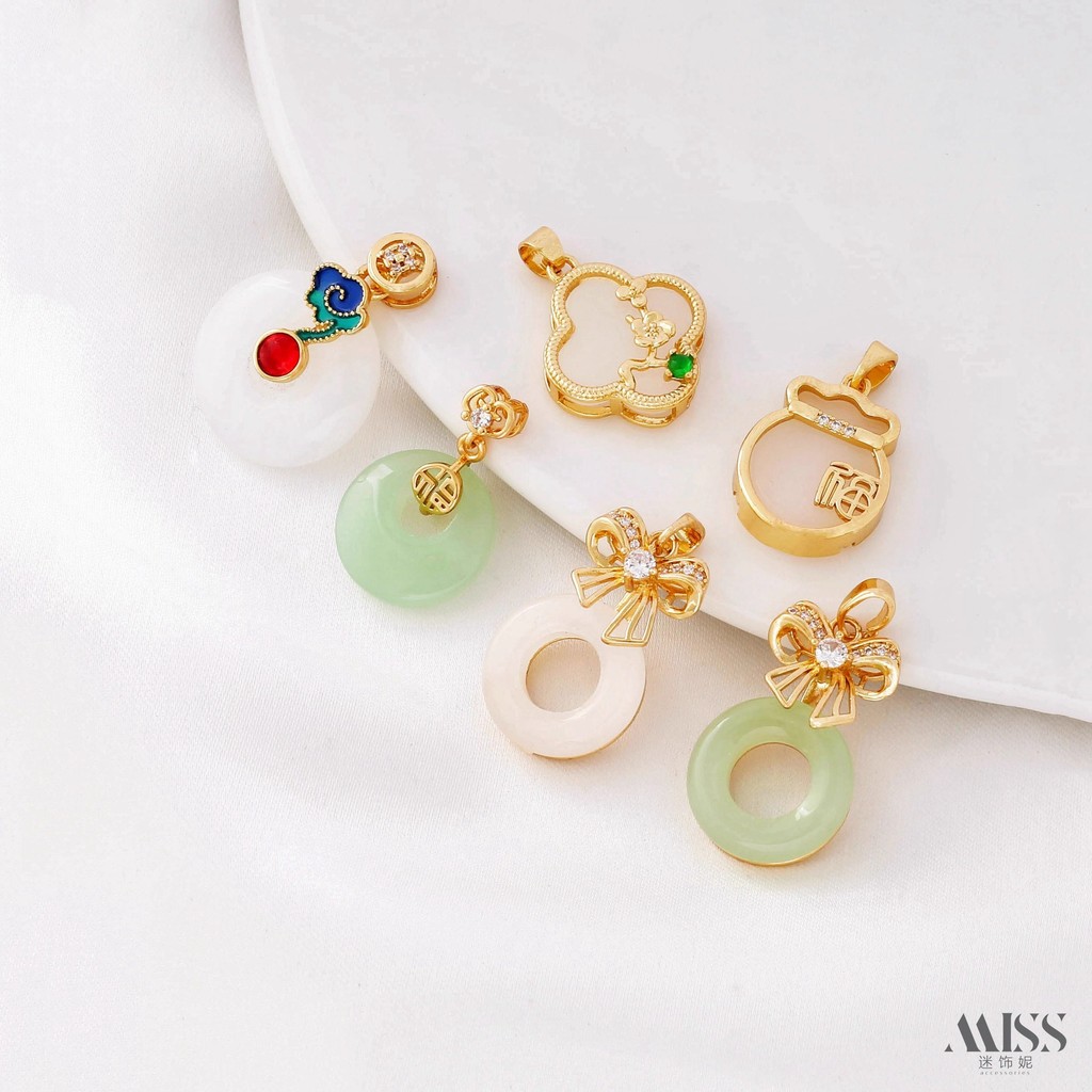 จี้และสร้อยข้อมือ 14K & 18K Gold-Covered ฝังเพทายและหยก DIY อุปกรณ์เสริม H0A3