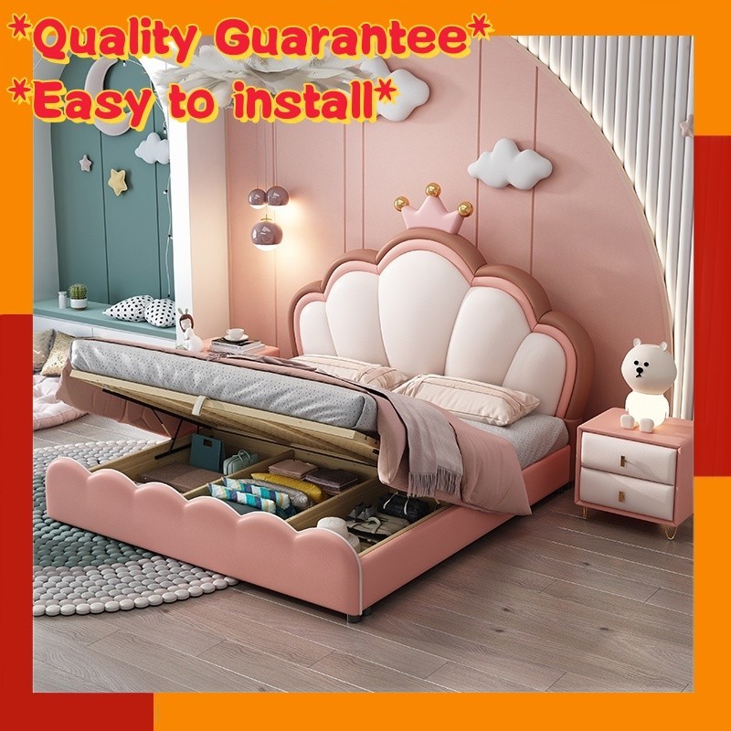 1.35-meter single bed for a girl's bedroom, pink 1.5-meter leather bed for home use, children's bed,