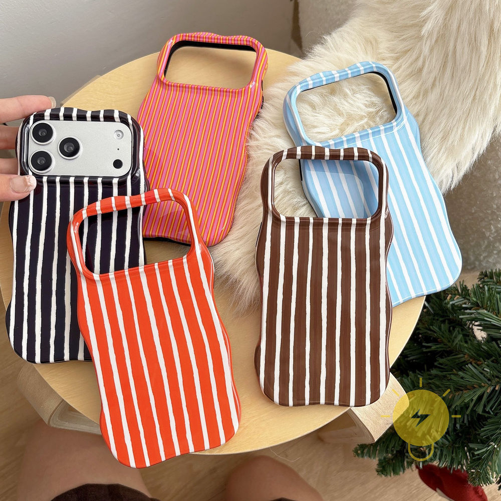 For เคสไอโฟน PC TPU Color Match Stripe Wave Shape เคส Phone Case For iPhone 17 Pro Max 16 15 14 13 Cover  Aesthetic Korean Cute