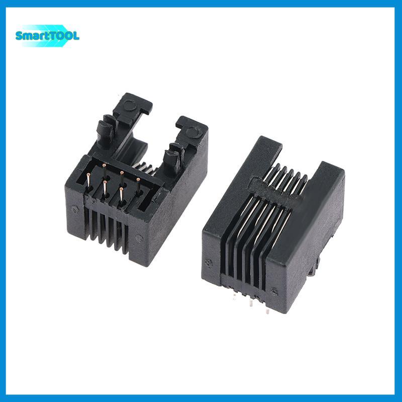 UTZN> 10PCS RJ11 โทรศัพท์ซ็อกเก็ตขาโค้ง 95001 4P4C 6P6C 6P4C หญิงแจ็ค Pcb Connector ซ็อกเก็ตโทรศัพท์