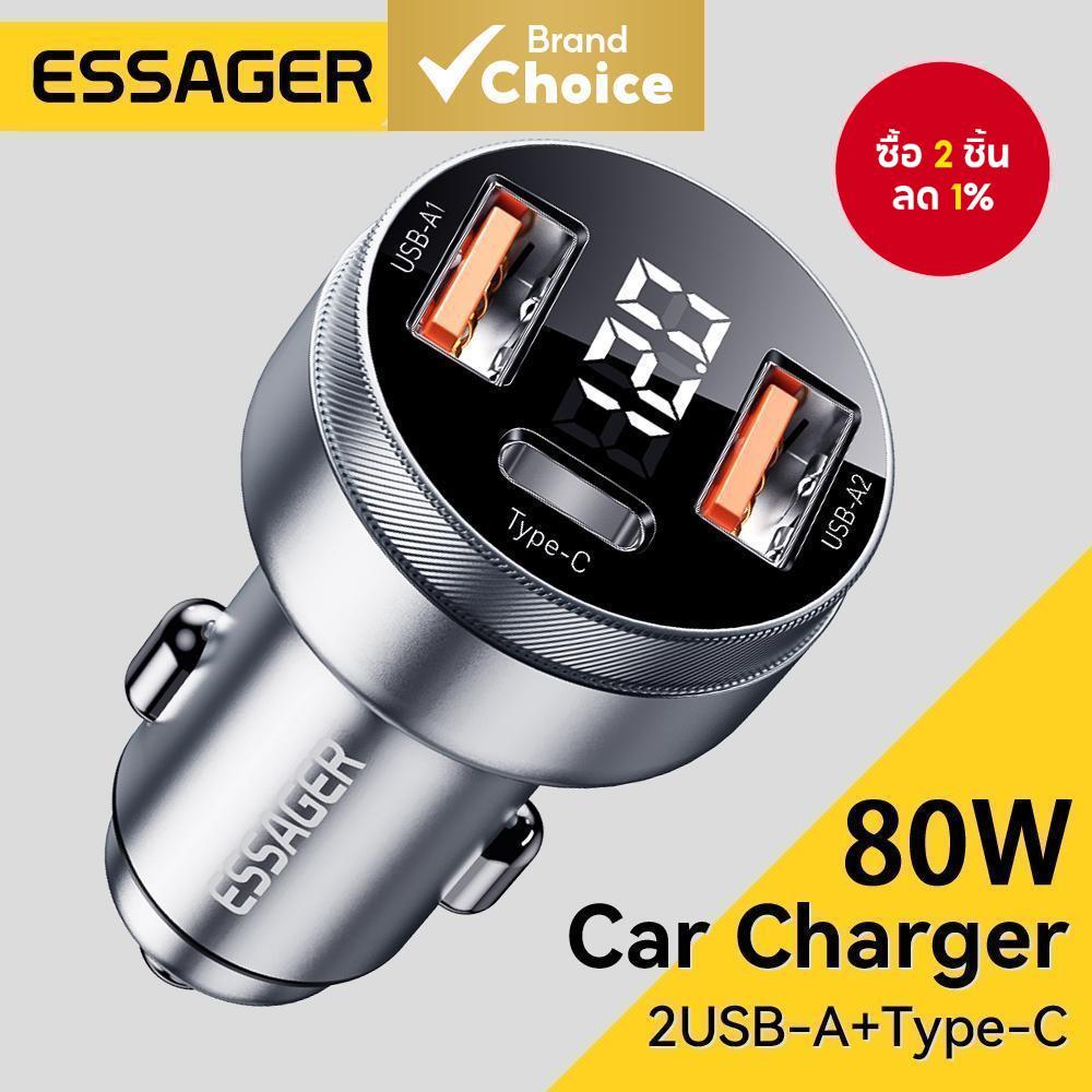 ชาร์จในรถ Essager 80W USB Type C PD ชาร์จเร็วสำหรับโทรศัพท์ iPhone 14 13 Huawei Xiaomi Samsung iPad แล็ปท็อป แท็บเล็ต