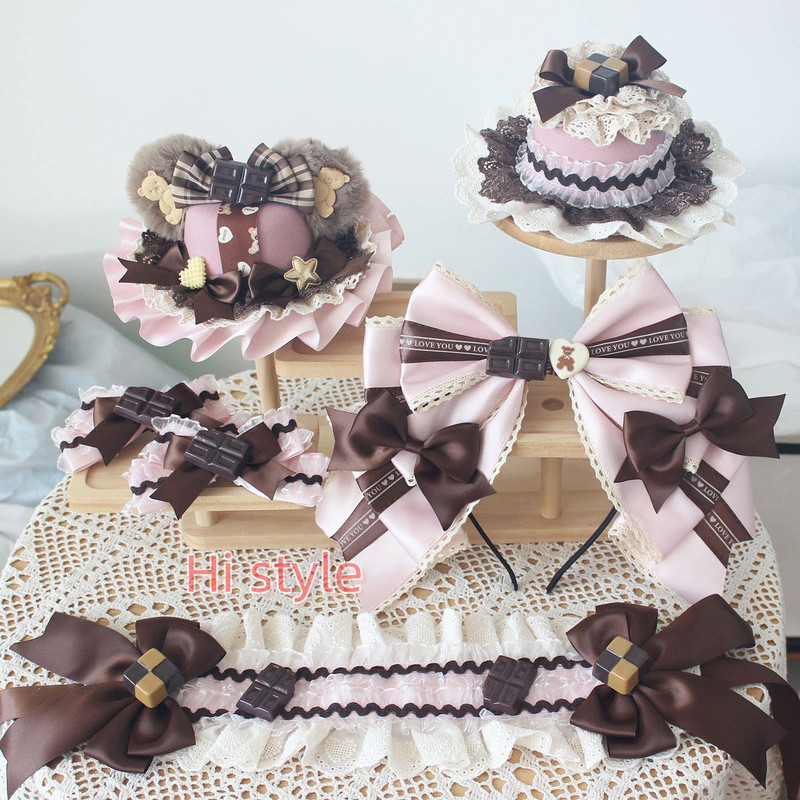 Pink lolita cake top hat, pink cute rabbit hair accessory and hair band clip