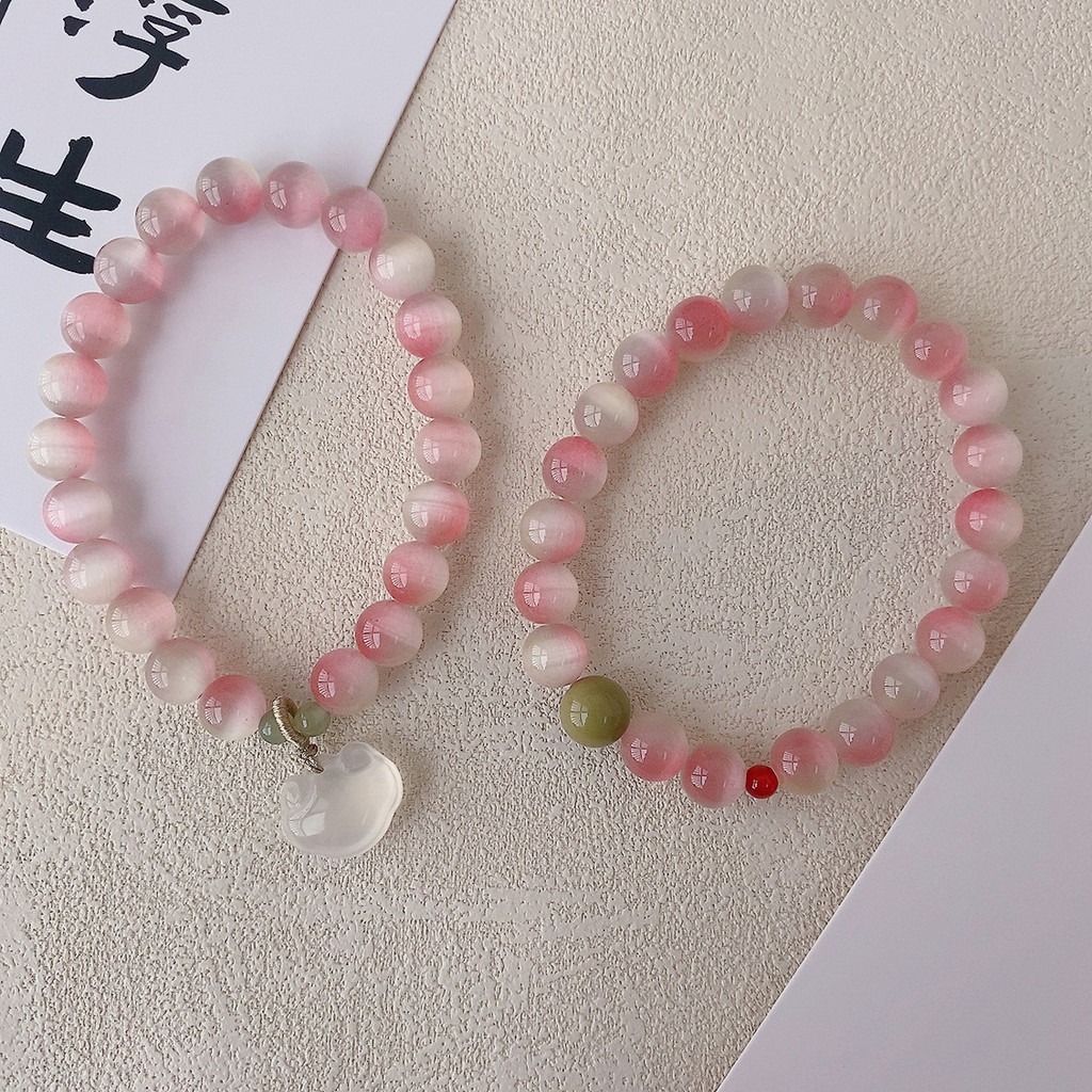 New Chinese Agate Ruyi Opal Alxa Stone Bracelet Niche Peach Blossom Good Luck Bracelet