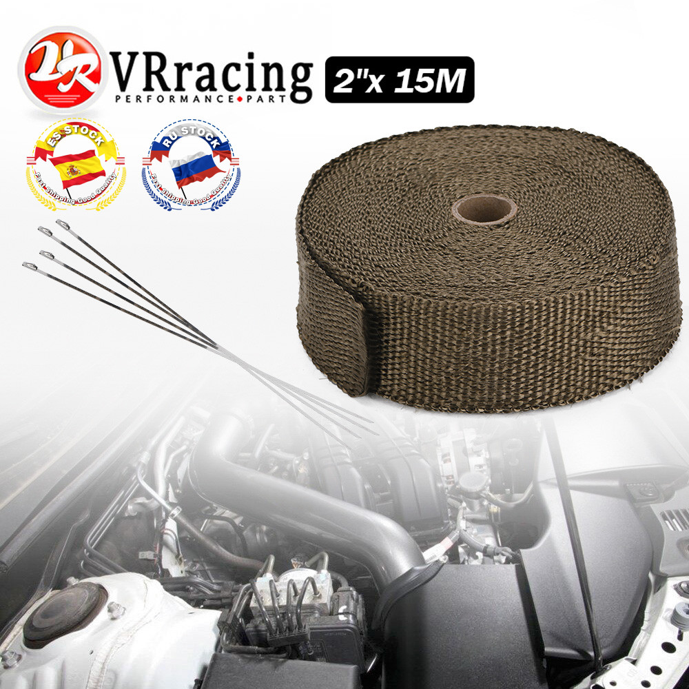 VR 2"X15meter TITANIUM TURBO MANIFOLD HEAT EXHAUST THERMAL WRAP TAPE + 6PCS STAINLESS TIES VR1915T