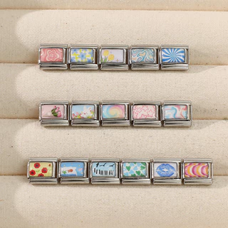 สร้อยข้อมือ Rainbow Star สไตล์อิตาเลียน ซีซั่น봄.charm ขนาด 9 มม. สแตนเลสสำหรับ DIY และตกแต่ง