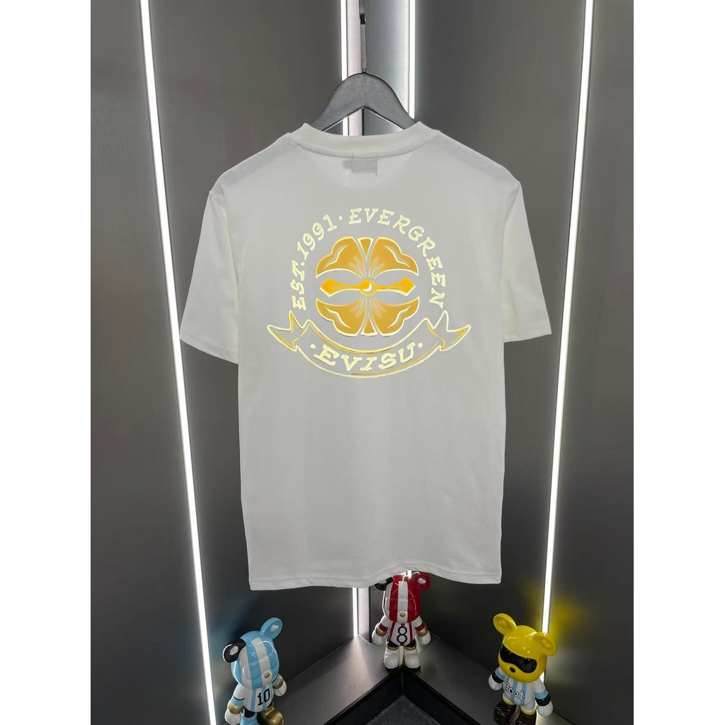 Evisu/Fushen 2026 คลาสสิกรอบคอแขนสั้นเสื้อยืดผู้ชายผู้หญิงสไตล์เว็บไซต์อย่างเป็นทางการพร้อมกันใหม่เก