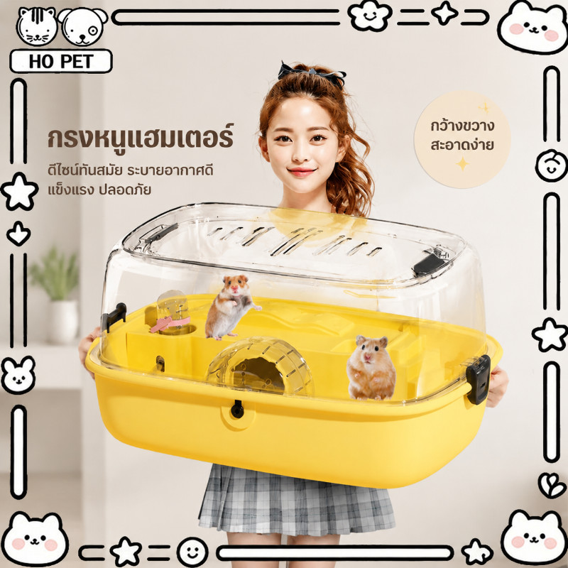 พร้อมส่ง🐹กรงหนูแฮมเตอร์ พาอเนกประสงค์ พกพา ตัวเครื่องโปร่งใส มีล้อวิ่ง นํากาต้มน้ํามาด้วย กรงสัตว์