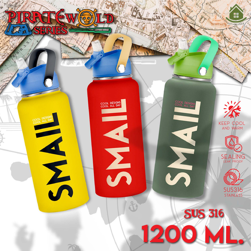NEW SMAIL กระบอกน้ำพกพา1200ml ขวดน้ำ สแตนเลสแท้ สีทูโทนสดใส เก็บเย็นนาน พกง่าย เหมาะใช้ในชีวิตประจำวัน