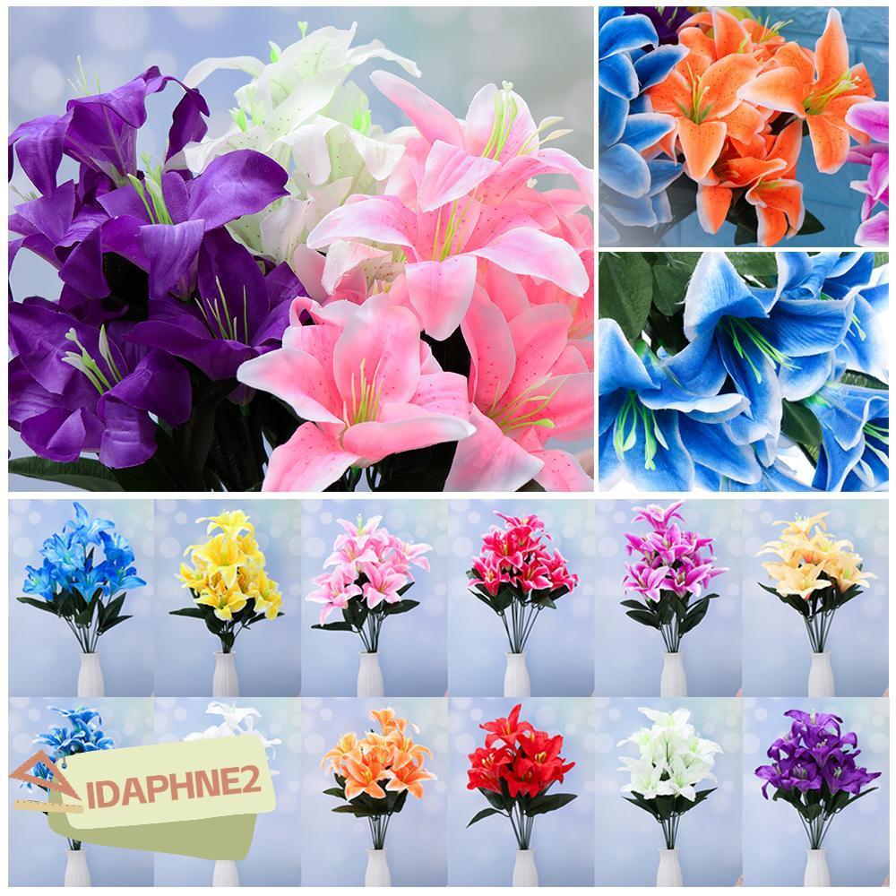 IDAPHNE2 10 หัวดอกลิลลี่ปลอม Hot Vivid คุณภาพสูง Lilies Bouquet