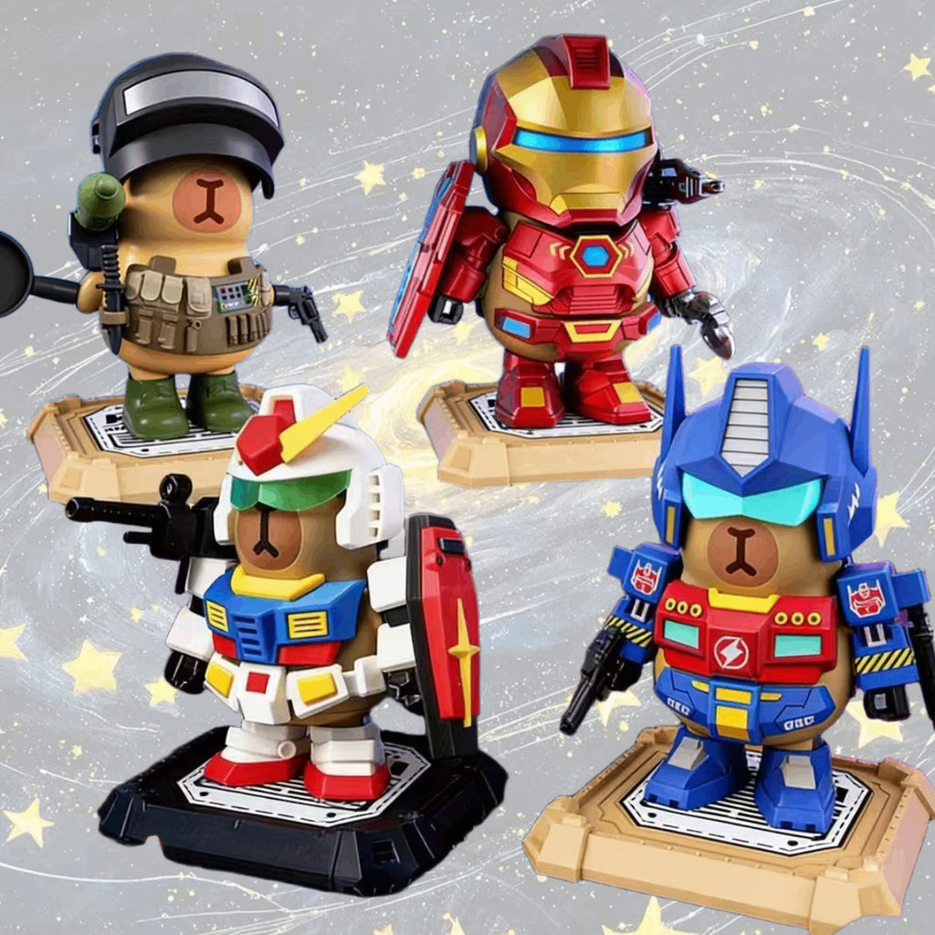 ของเล่น Capybara เดสก์ท็อปตกแต่งกองทัพเหล็กสีเขียว Dolphin Man Capybara แม่เหล็กรุ่น Iron Man