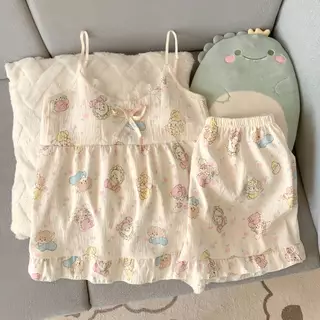 SLEEPWEAR FACTORY พร้อมส่งด่วน! ชุดนอนผ้าไหมญี่ปุ่น ชุดนอนสายเดี่ยว ชุดนอนขาสั้น 🌈 พร้อมแผ่นรองหน้าอก M-2XL W135