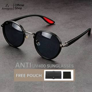 AMIGOA Kacamata Hitam Bulat Polarized Anti-Silau Anti UV400 TR90+Metal Kacamata Lensa Photocromic 2in1 Sunglasses Vintage Pria Wanita Fashion Trendy