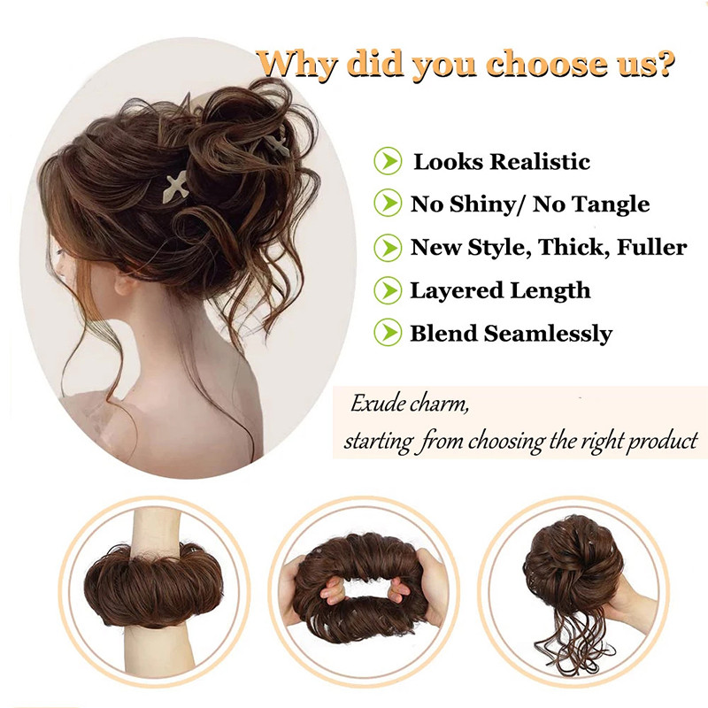 Messy Chignon Curly Hair Bands Bun Hairpiece รูปที่ 6