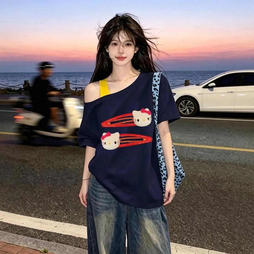 เสื้อ M-3XL ติด กระแส เสื้อยืดแขนสั้นพิมพ์ลาย ความรู้สึกของการออกแบบ เสื้อผ้าแฟชั่นของผู้หญิงใหม่ล่าสุด ใส่คู่ได้ทุกชุด ราคาถูก Shopee Lazada