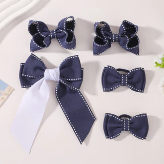 1/2pcs ริบบิ้นผม Bows คลิปผม Tie ชุดสําหรับสาว Navy Blue คลาสสิก Bowknot Hairpin Headwear เด็กอุปกรณ์เสริมผม